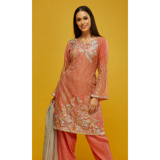 PINK DESIGNER READYMADE CHIFFON SALWAR SUIT