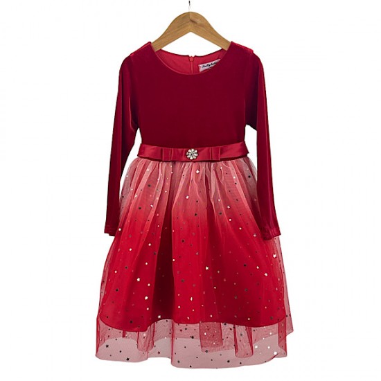 Red Ombre Velour Sequin Party Wear Dress