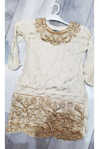 Cream Embroidered Cotton Girls Suit
