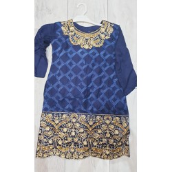 Blue Cotton Girls Party Dress