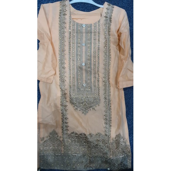 Orange Embroidered Cotton Girls Salwar Suit