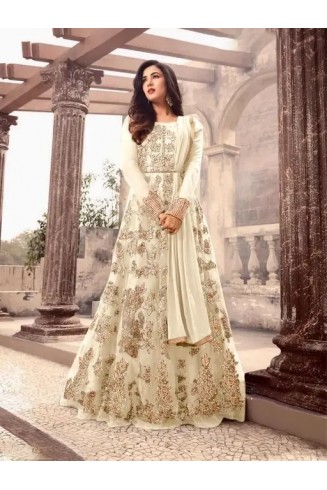 White Gold Indian Wedding Anarkali Gown
