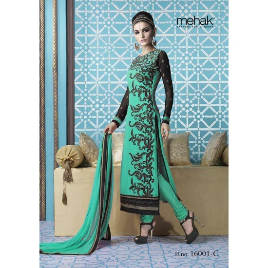 Green Indian Georgette Churidar Suit 