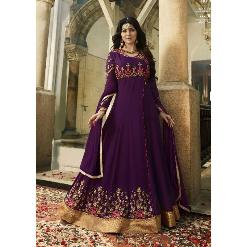 purple anarkali gown