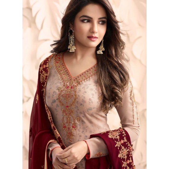 Beige Indian Pakistani Designer Churidar Suit