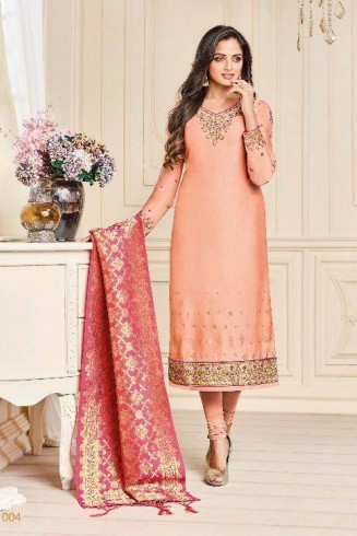 Peach Straight Indian Party Wear Churidar Suit