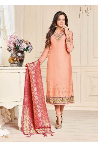 Peach Straight Indian Party Wear Churidar Suit