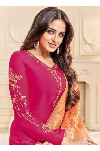 Pink Straight Indian Party Wear Churidar Suit