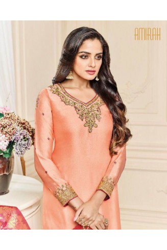Peach Straight Indian Party Wear Churidar Suit