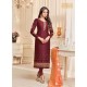 Maroon Straight Indian Party Wear Churidar Suit
