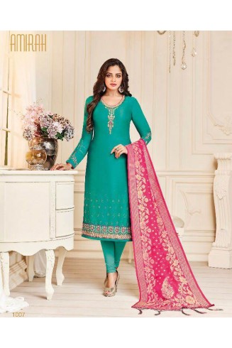 Turquoise Straight Indian Party Wear Churidar Suit 