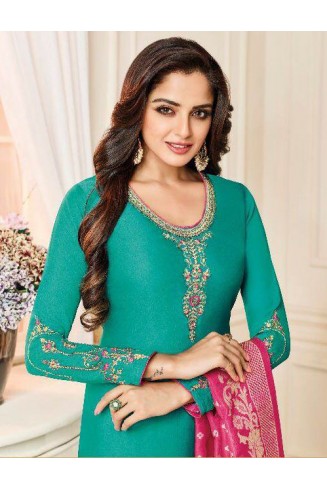 Turquoise Straight Indian Party Wear Churidar Suit 