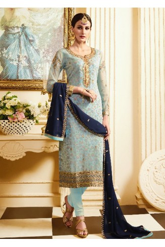 Sky Blue Designer Wedding Salwar Suit 