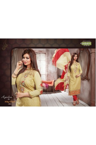 KH1507 BEIGE AND BROWN AYESHA TAKIA MUSKAN SEMI STITCHED SALWAR KAMEEZ SUIT