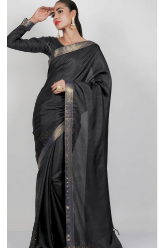 Dark Grey Stylish Indian Saree