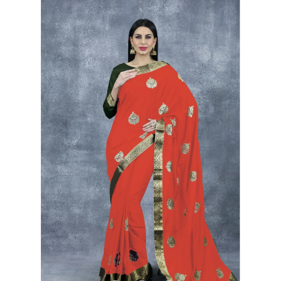 Orange Green Indian Party Saree