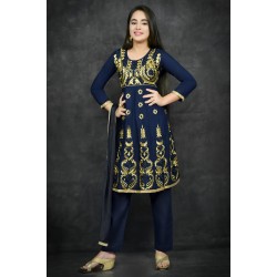 Navy Blue Embroidered Girls Anarkali Frock Suit