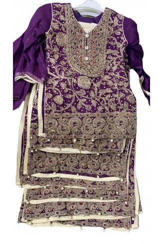 Plum Embroidered Chiffon Girls Suit