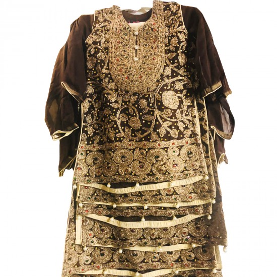 Brown Chiffon Embroidered Ethnic Girls Suit