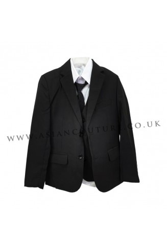WEDDING BOYS SUIT BLACK 5 PIECE SUIT 