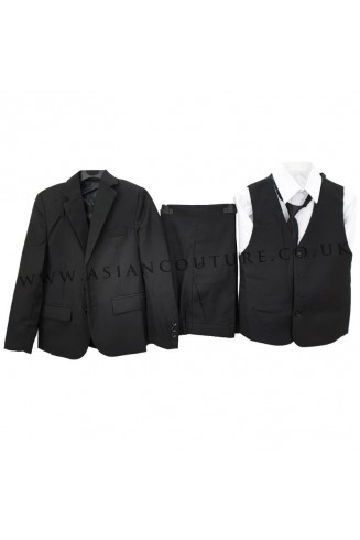 WEDDING BOYS SUIT BLACK 5 PIECE SUIT 