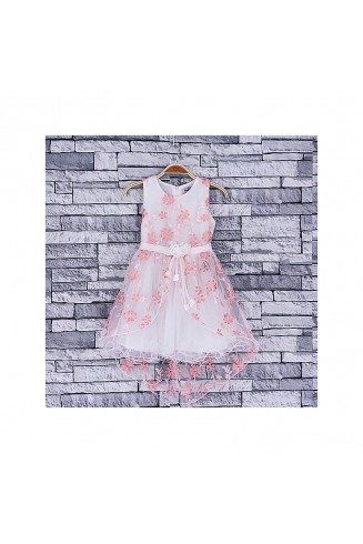 GIRLS SALMON FLORAL OVERCOAT STYLE DRESS (4-14 YEARS)