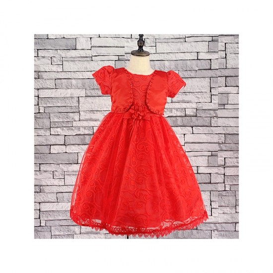 GIRLS RED BOLERO EMBOSSED TULLE DRESS (3-13 YEARS)