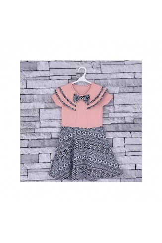 GIRLS SALMON AZTEC SKATER DRESS (2-12 YEARS)
