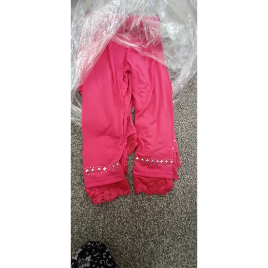 GIRLS H/PINK DIAMANTE LACE LEGGINGS (2-14 YEARS)