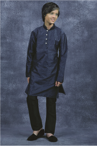 Grey Black Brocade Boys Kurta Eid Party Wear