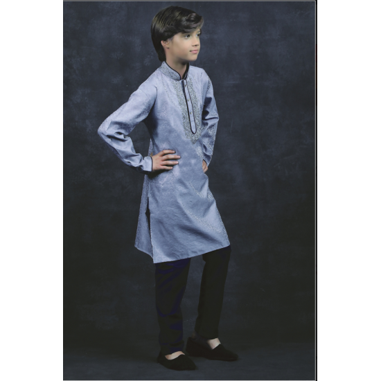 GREY BLUE KIDS KURTA AND PAJAMA SUIT