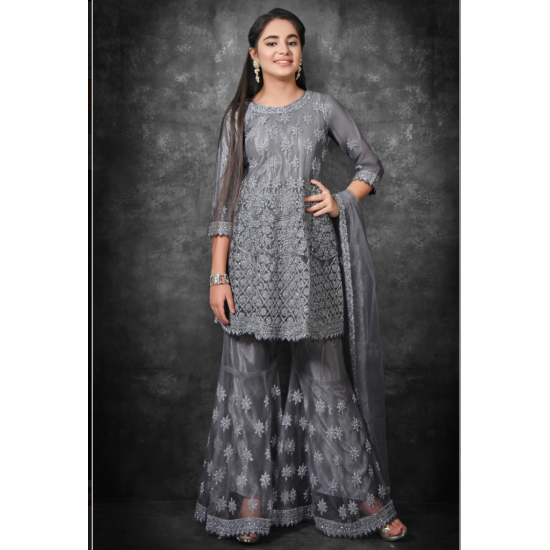 Grey Girls Dress Lehenga Choli Party Suit Wedding Wear