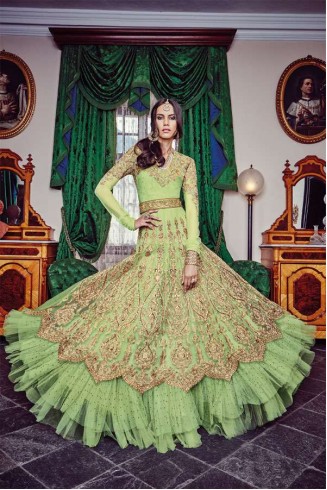 Light Green Zari Embroidered Anarkali Suit