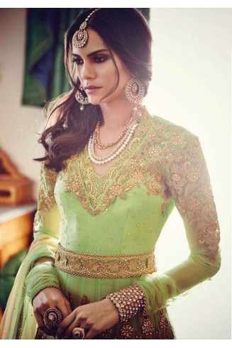 Light Green Zari Embroidered Anarkali Suit