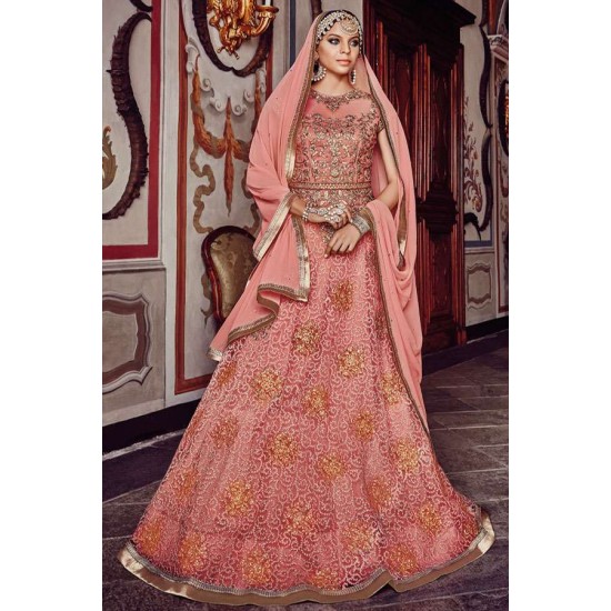 Blush Pink Zari & Thread Embroidered Indian Bridal Gown