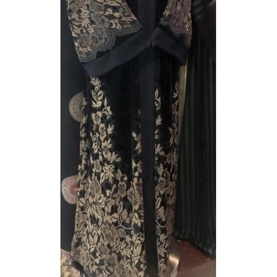 Black Embroidered Velvet Abaya