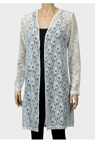 Brilliant White Long Sheer Lace Net Cardigan 