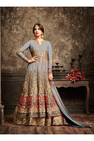 Duck Egg Blue Heavy Embellished Wedding Wear Party Dress