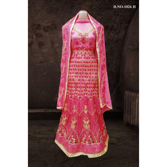 PINK BOLLYWOOD DESIGNER WEDDING AND BRIDAL ETHNIC LEHENGA  (FREE STITCHING)