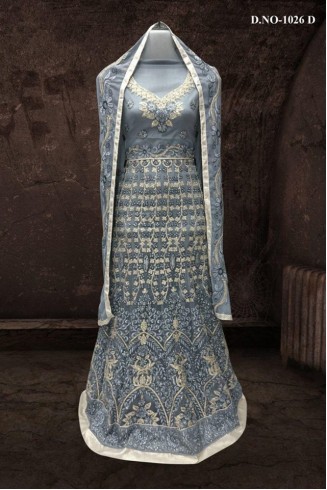 GREY BOLLYWOOD DESIGNER WEDDING AND BRIDAL ETHNIC LEHENGA  (FREE STITCHING)