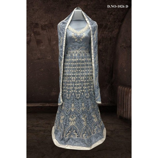 GREY BOLLYWOOD DESIGNER WEDDING AND BRIDAL ETHNIC LEHENGA  (FREE STITCHING)