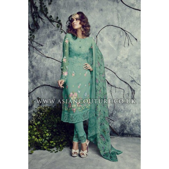 Green Indian Pakistani Georgette Churidar Party Wear Suit 