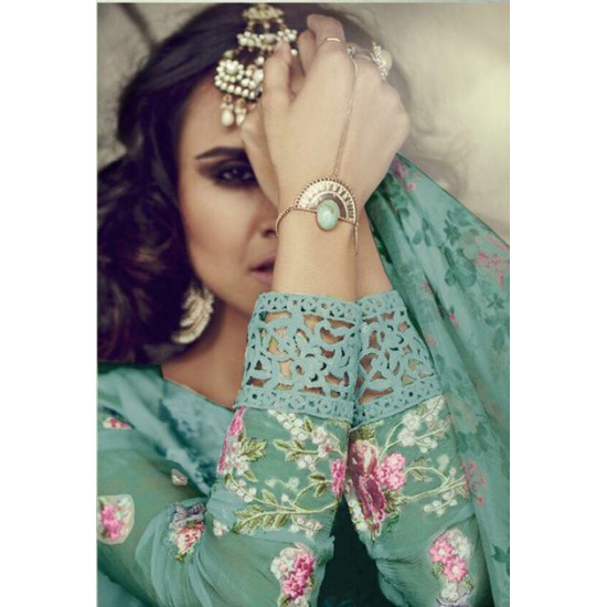 Green Indian Pakistani Georgette Churidar Party Wear Suit 