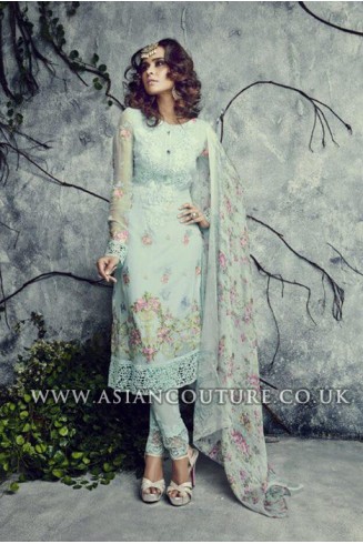 Sky Blue Indian Pakistani Georgette Churidar Party Wear Suit 