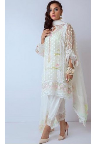 White Pakistani Designer Net Georgette Dress
