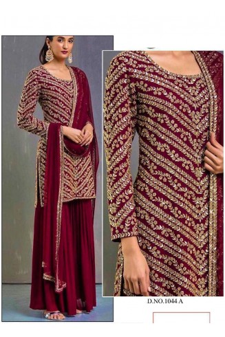 Fired Brick Maroon Embroidered Salwar Suit