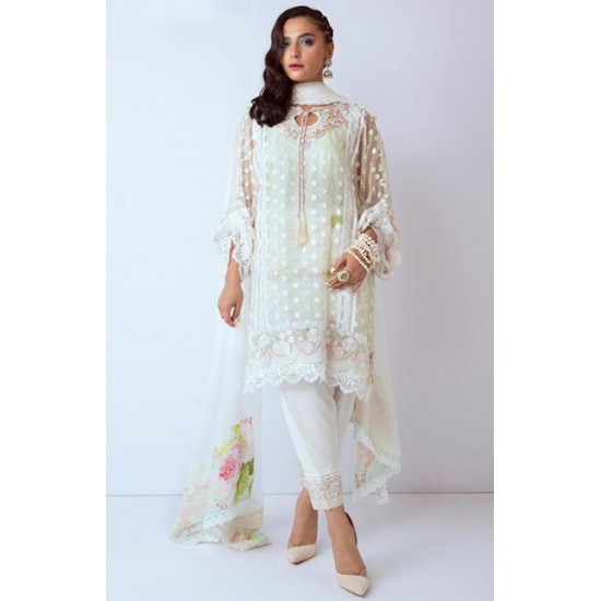 White Pakistani Designer Net Georgette Dress
