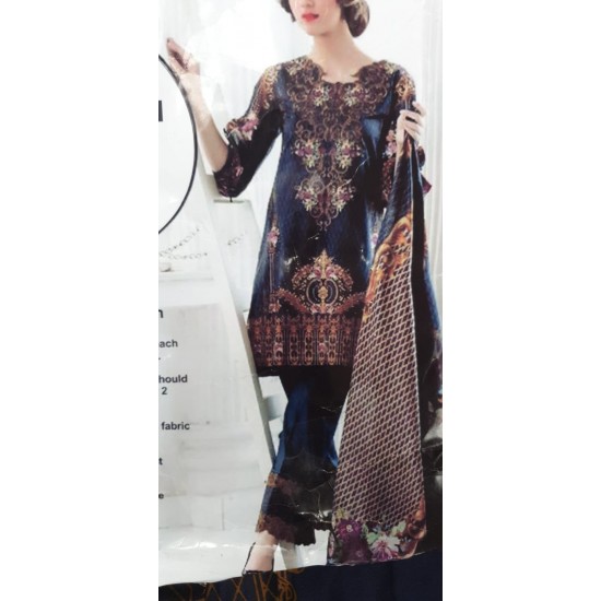 NAVY BLUE PAKISTANI DESIGNER EMBROIDERED READYMADE SUIT