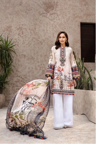 Peach Printed & Embroidered Lawn Readymade Suit
