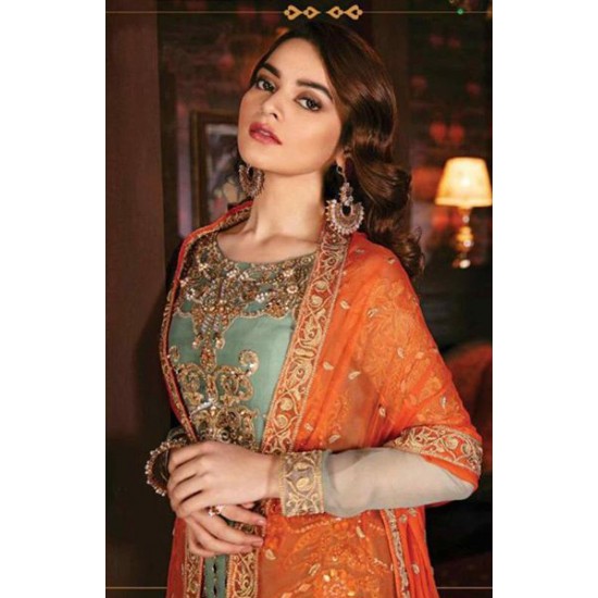 Orange Peel & Green Pakistani Designer Salwar Kameez